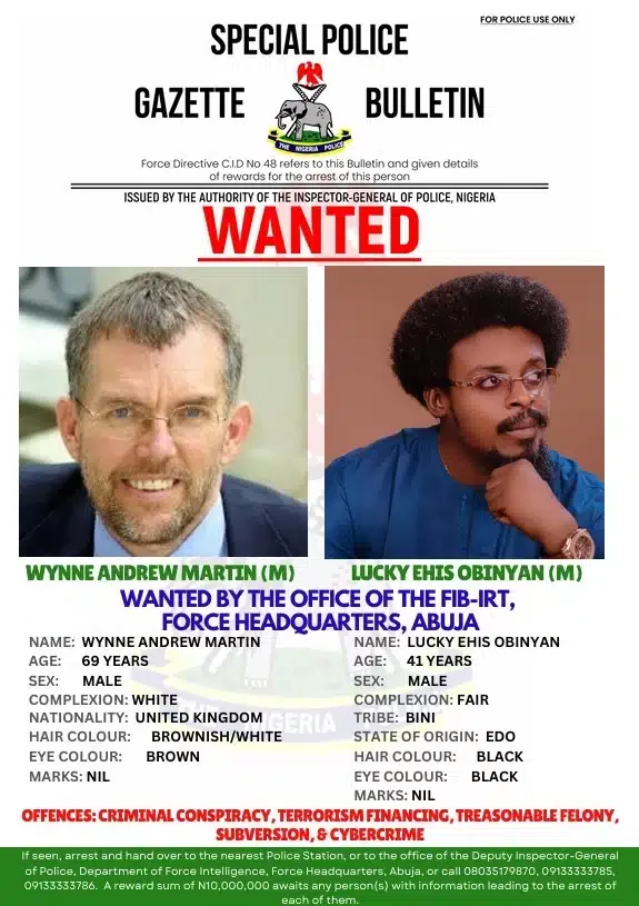 British man, Nigerian declared wanted over attempt to overthrow Tinubu