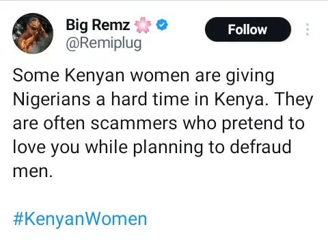 Some Kenyan women pretend to love Nigerian men only to wrongly accuse them and get them deported - X user claims