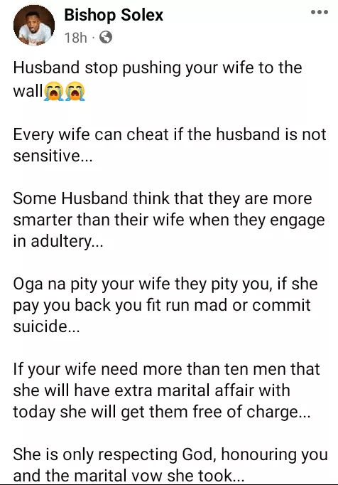 'She is only respecting God and honouring you' - Man advises men against cheating after seeing the calibre of men in his wife's DM