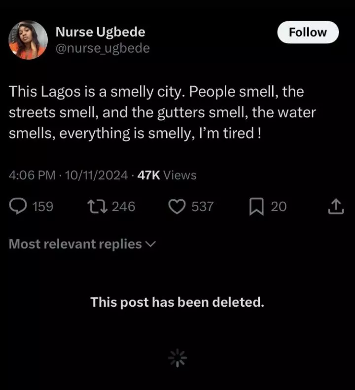 Nurse harassed for calling Lagos a smelly place gets new job abroad after her job in a Lagos hospital was threatened due to her tweet