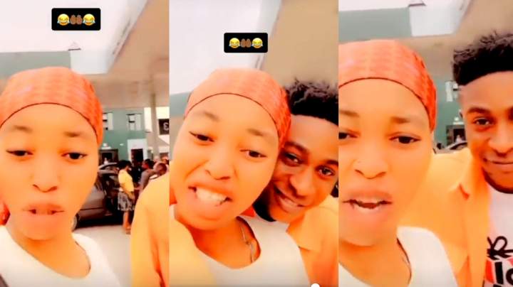 Lady expresses gratitude to government after discovering her better half at a filling station (Video)