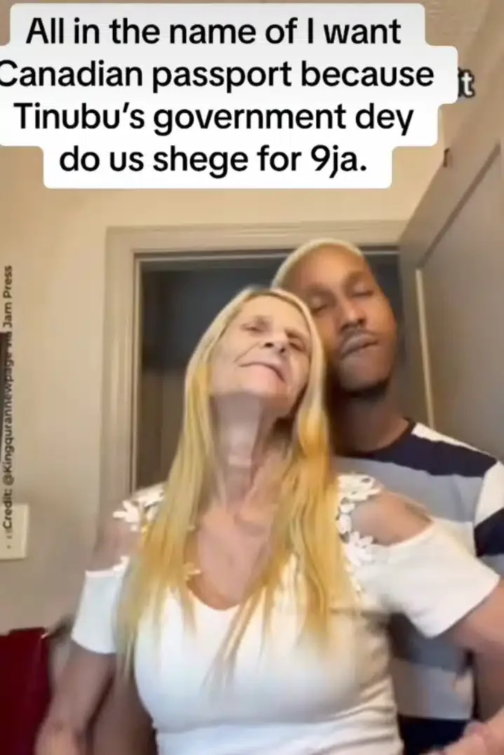 'All in the name of Canadian passport' - Nigerian man says as he shares adorable moment with elderly foreign lover