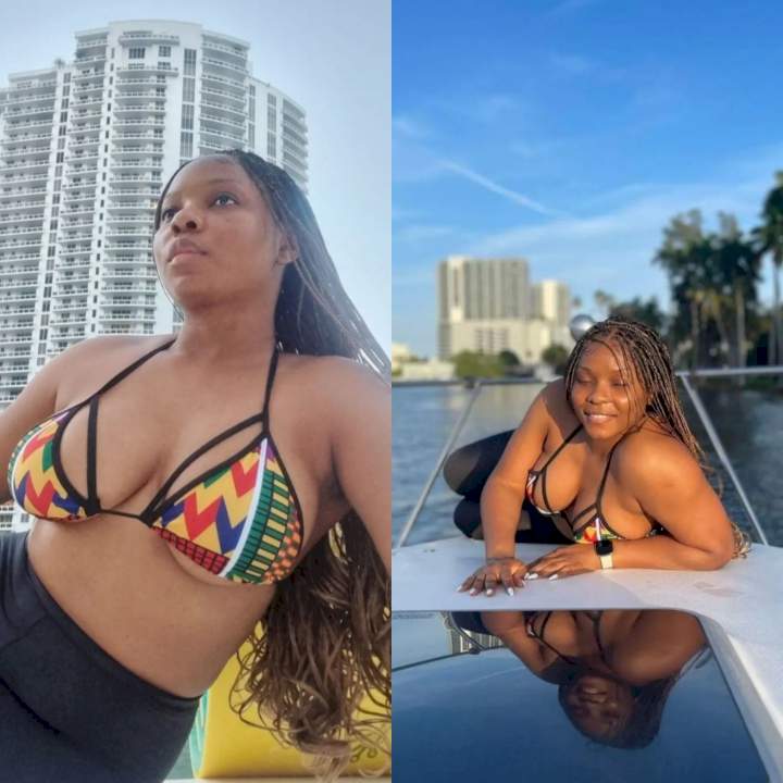 Yemi Alade puts her hot body on display as she enjoys a yacht ride with friends in Florida (photos)