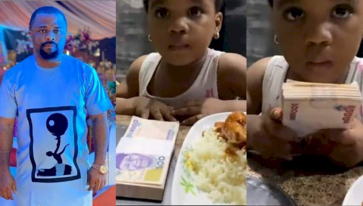 "This is not my blood" - Actor Dike Osinachi reacts after his little daughter chose N50k over a plate of food (Video)