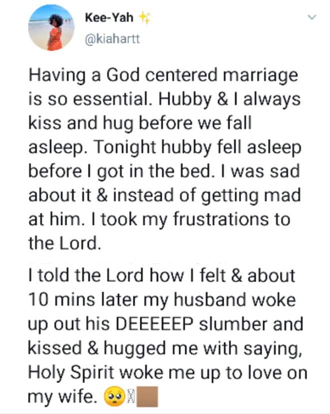 Lady recalls how the 'Holy Spirit' woke up her husband after he slept off without kissing her