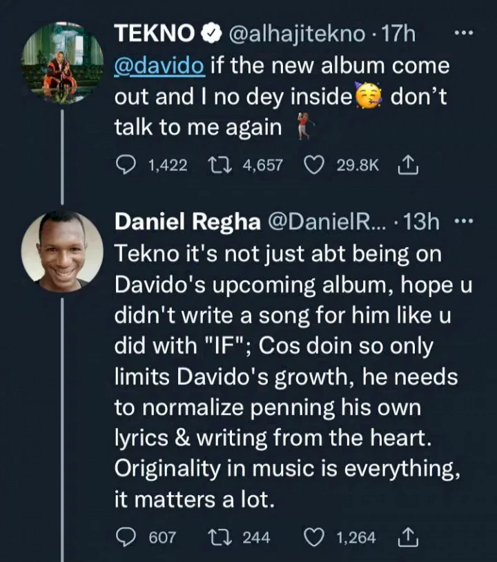 'Writing songs for Davido limits his growth' - Man berates Tekno over O.B.O's upcoming album