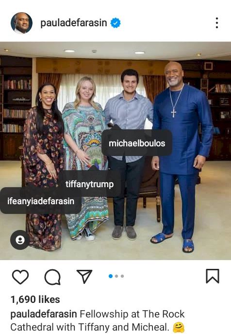 Donald Trump?s daughter, Tiffany and her Nigerian-bred fianc? visit pastor Paul Adefarasin in Lagos 