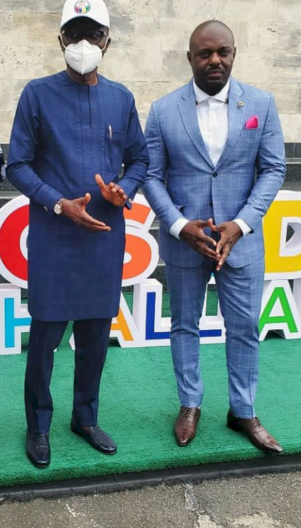 'Ahh Bad Guy!' - Lagos governor, Sanwo-Olu reacts after bumping into Jim Iyke (Video)