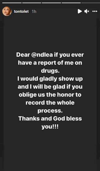 'If you have a report of me on drugs, I would gladly show up' - Tonto Dikeh writes NDLEA amid face-off with Kpokpogri