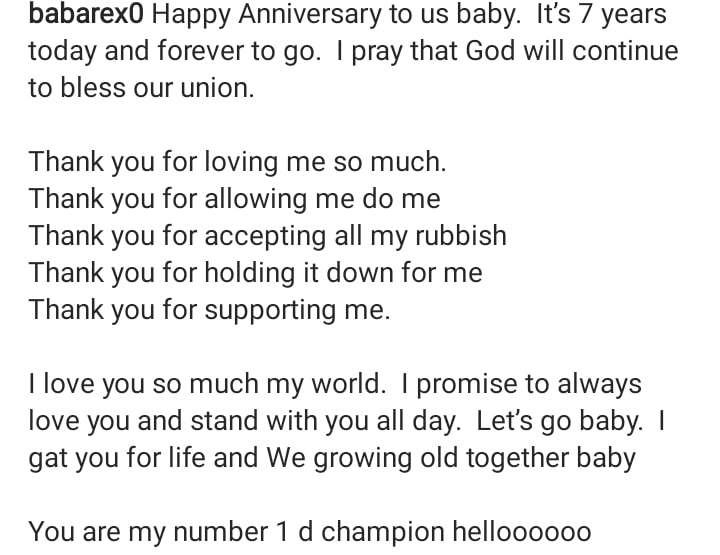 Nosa Rex pens sweet note to wife as they celebrate 7th wedding anniversary