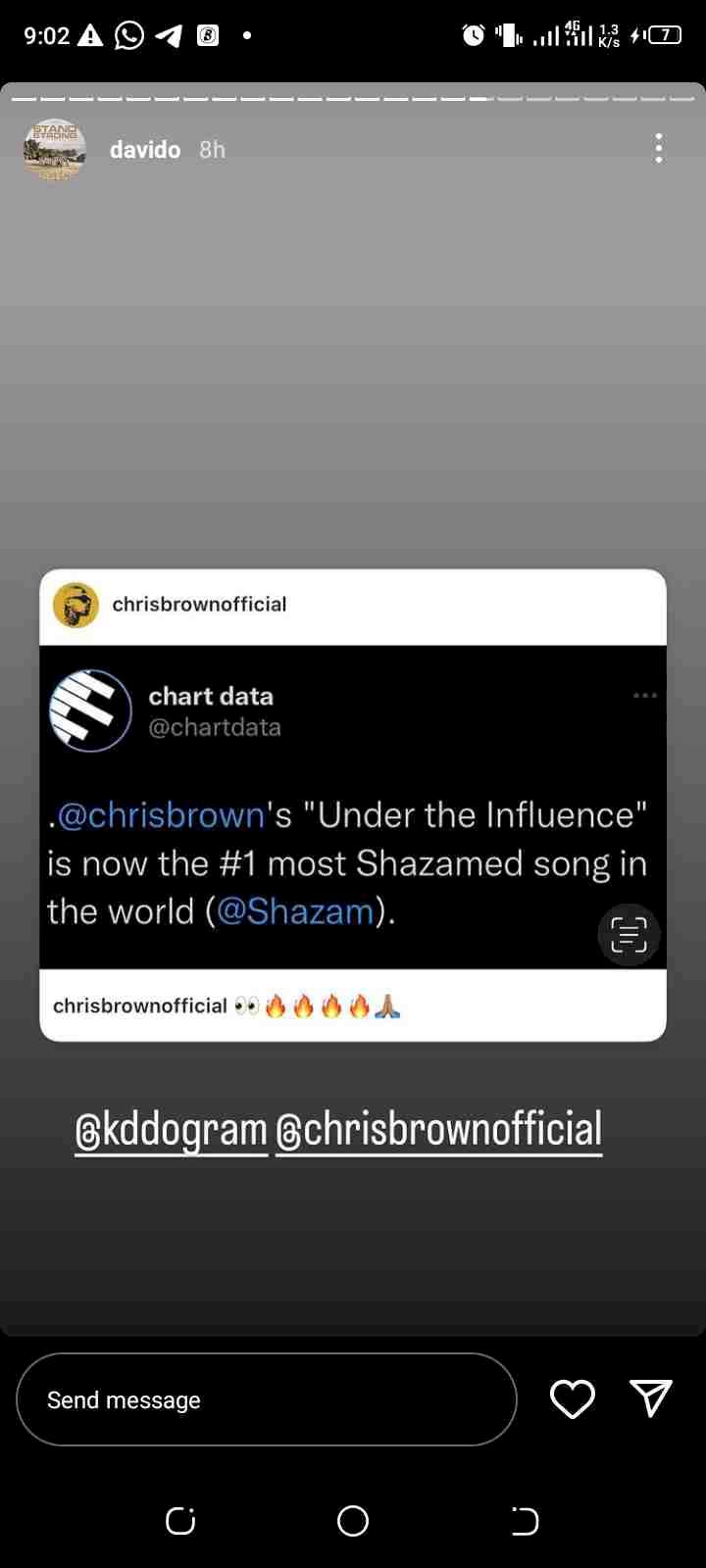 Davido shares chat with Chris Brown following recent achievement