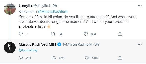 Footballer, Marcus Rashford declares Burna Boy as his favourite Afrobeat singer