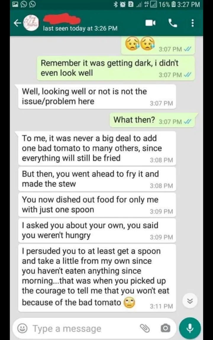 'You served me what you can't eat' - Man breaks up with girlfriend after she cooked stew for him with spoilt tomatoes