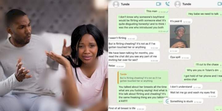 "Flirting is not cheating; it's proof that I respect you" - Nigerian man tells girlfriend after she confronted him with evidence of his flirting with her female friend (Screenshots)