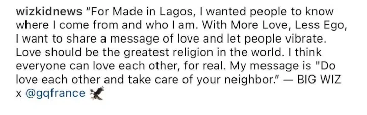 'Love should be the greatest religion in the world' - Wizkid tells GQ France