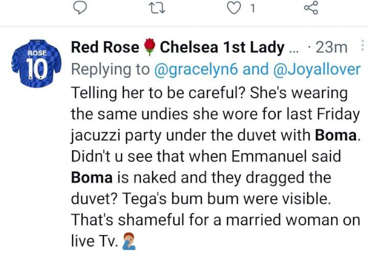 'Shameful for a married woman' - Boma, Tega doing 'stuff' under duvet sparks outrage (Video)