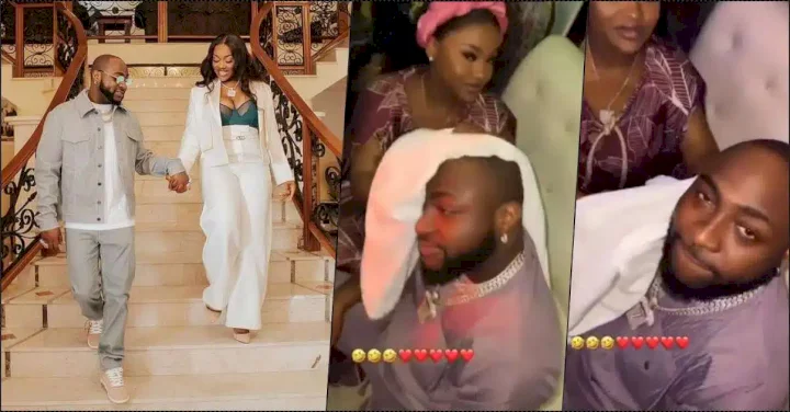 "Chioma dey treat him like baby" - Reactions as Davido gets pampered by fiancee (Video)