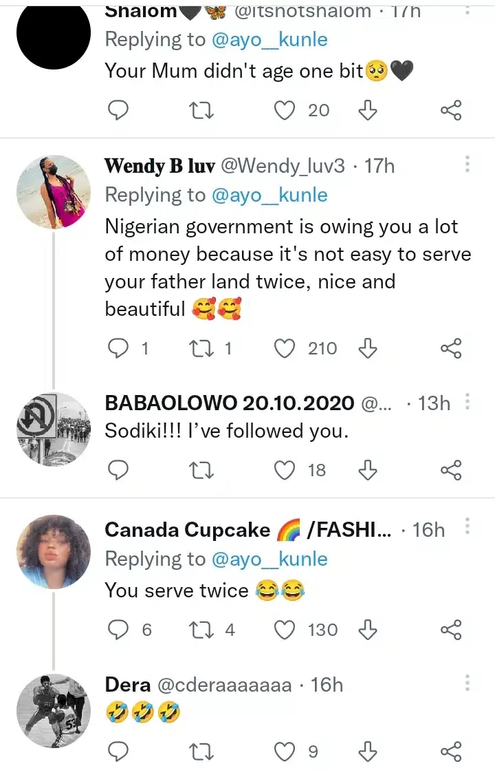 'He served twice' - Reactions as corper shares adorable throwback with mum
