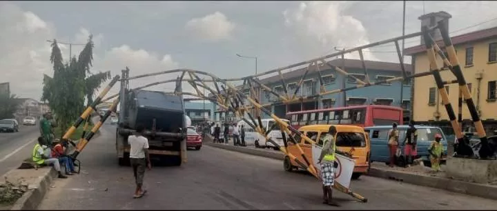 Trailer driver arrested after knocking down newly-errected barrier on Ojuelegba bridge