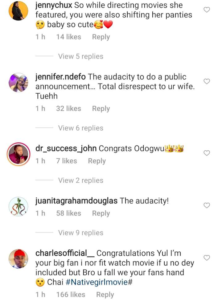 Nigerians troop to Yul Edochie's IG account to react following news he welcomed a child with actress Judy Austin Muoghalu