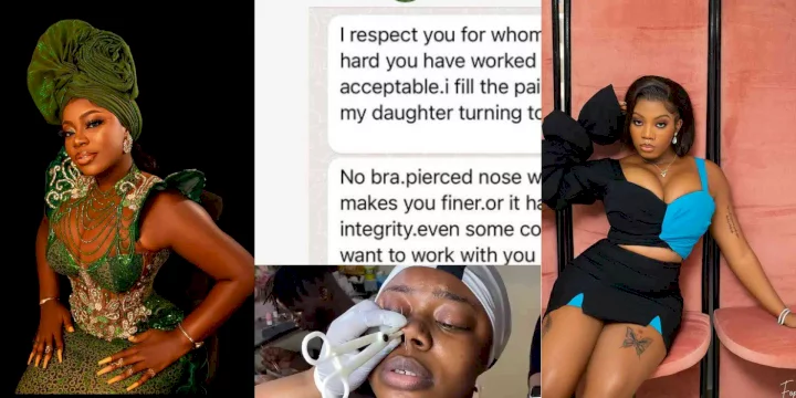 "I feel the shame of my daughter turning to BBN Angel" - Ashmusy shares screenshot of what her mother told her after she pierced her nose