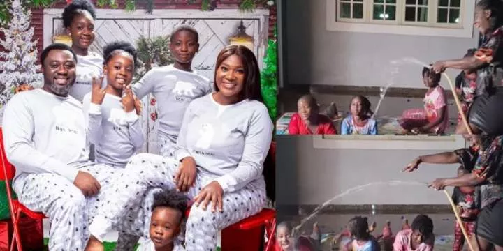"Sons are always mummy's boys" - Fans gush over Mercy Johnson's son's action during family game (WATCH)