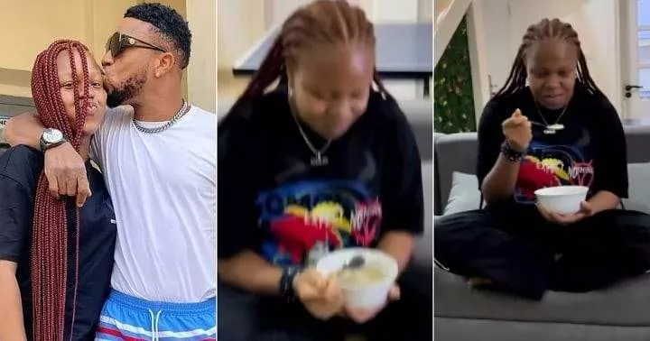 'I'm so disappointed, this is below your standard' - Charles Okocha tackles daughter for drinking garri (Video)