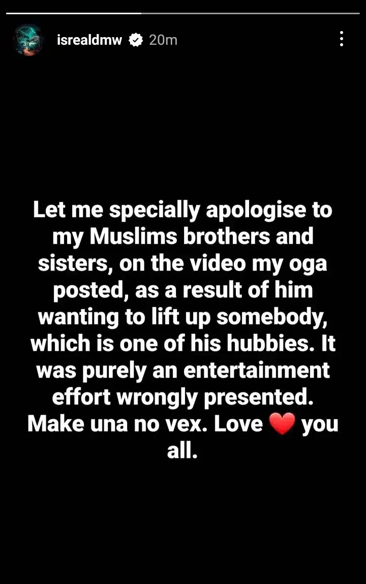 'It was entertainment wrongly presented' - Israel DMW apologizes to Muslims on behalf of Davido