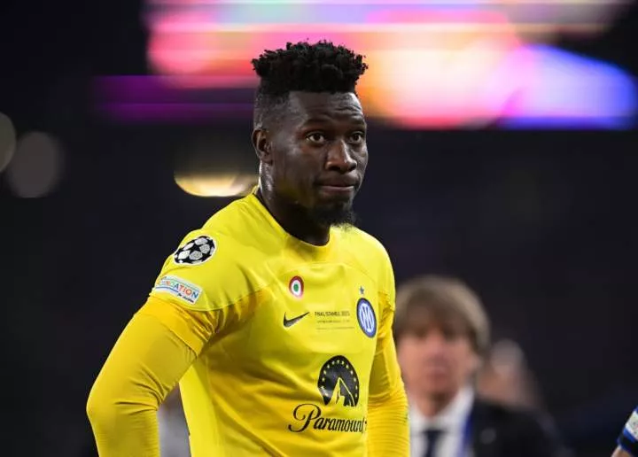 ISTANBUL, TURKEY - JUNE 10: Andre Onana of FC Internazionale reacts after losing the UEFA Champions League 2022/23 final match between FC Internazionale and Manchester City FC at Atatuerk Olympic Stadium on June 10, 2023 in Istanbul, Turkey. (Photo by Mattia Ozbot - Inter/Inter via Getty Images)