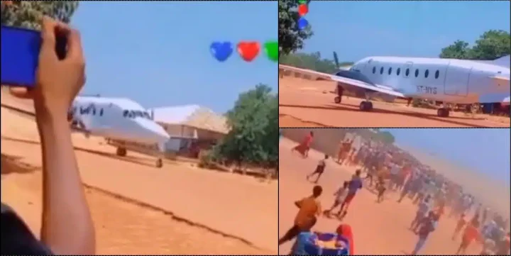 'Oppression with a capital letter' - Mammoth crowd as man lands private jet in his village (Video)