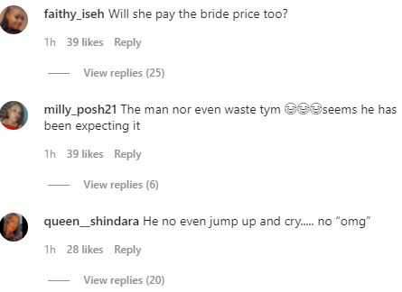 'Will she pay the bride price too?' - Reactions as lady proposes to lover; he accepts (Video)