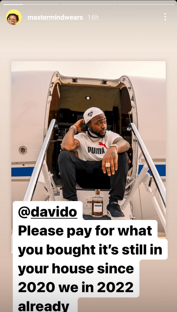 N1m debt: UNILAG student calls out Davido; accuses him of refusing to pay for a stuffed dummy he bought in 2020