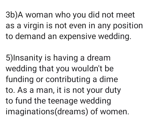 A woman you did not meet and marry as a virgin has no business wearing white gown on the wedding day - Nigerian man says