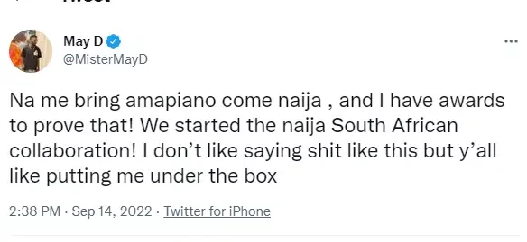 May D declares himself as pioneer of Amapiano sound in Nigeria