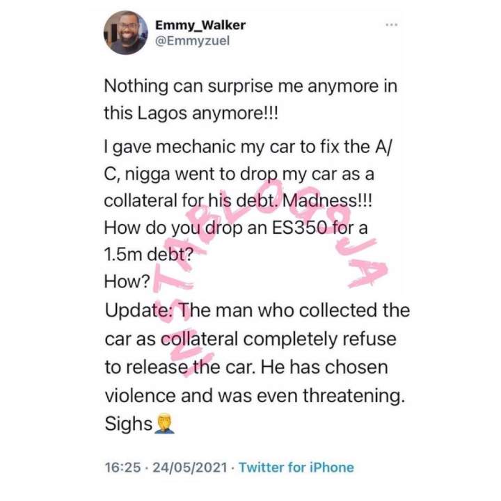 Lagos mechanic uses his customer's car, ES350 as collateral for his debt of N1.5m