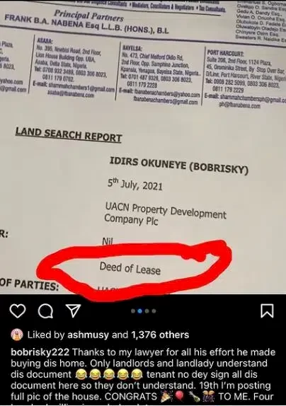 Bobrisky dragged as she unknowingly shares document that proves her N450M mansion was rented