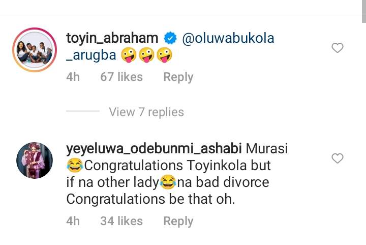Toyin Abraham storms husband's comment section as he announces new marriage to mystery woman