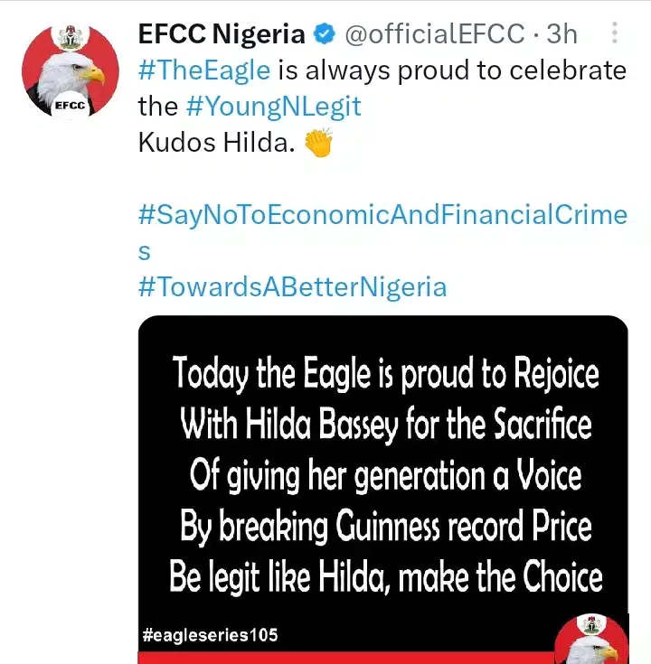 'Be legit like Hilda' - EFCC charges Nigerians as it celebrates Guinness World Record-breaking chef