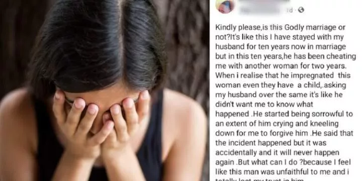 Woman laments after her husband claimed he 'mistakenly' impregnated his side chick