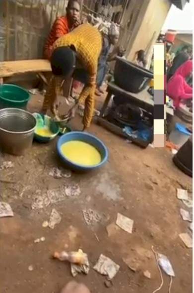 Man visits a roadside restaurant in Edo State to eat; cries out after spotting how the plates are washed (Video)