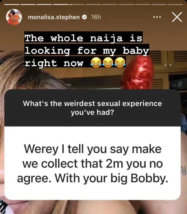 Monalisa Stephen reacts as Paul Okoye offers N2M to reveal her boyfriend