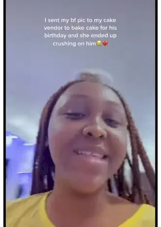 'I don't want her to snatch my man' - Lady cries out after cake vendor she sent her boyfriend's picture to started crushing on him (video)