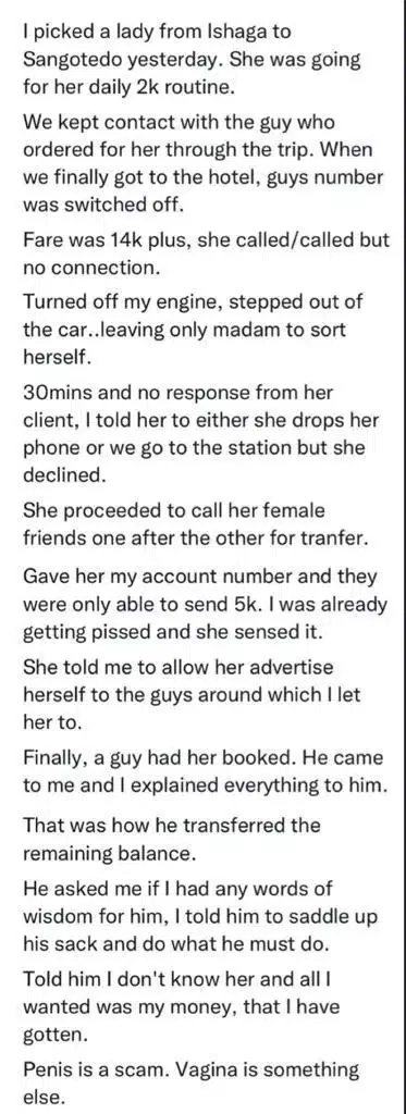 Cab driver recounts experience with hookup slay queen who couldn't afford her cab fare