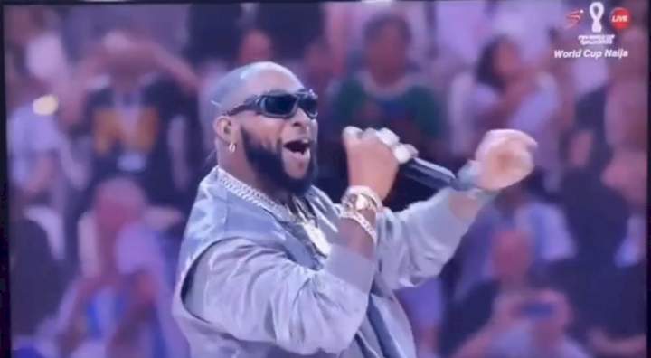Davido reacts as uncle, Ademola Adeleke hails him for thrilling performance at the 2022 World Cup closing ceremony (Video)