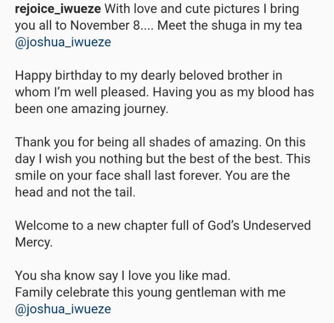 'I love you like mad' - Destined Kids' Rejoice Iwueze shows off the 'sugar in her tea' as she celebrates him on his birthday (Photos)