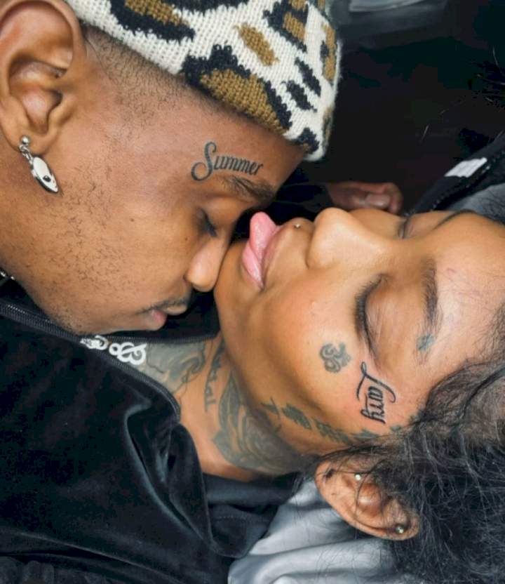 Singer, Summer Walker and her man, LVRD Pharaoh, get tattoos of each other's names on their faces (Video)