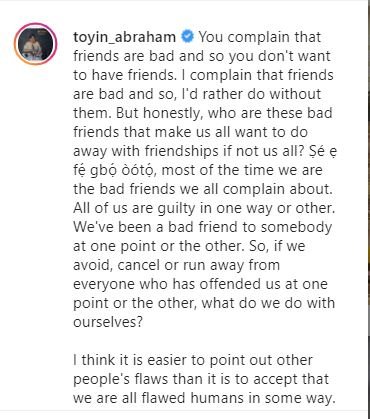 'We are the bad friends we all complain about' - Toyin Abraham educates on friendship