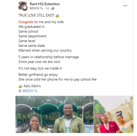 'God when!' - Netizens gush as man celebrates his marriage; recounts how his wife sold her phone just to pay his school fees (Photos)