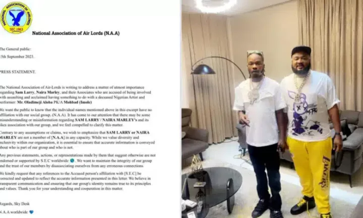 Cultist group, National Association of Airlords release press statement disassociating themselves from Naira Marley and Sam Larry