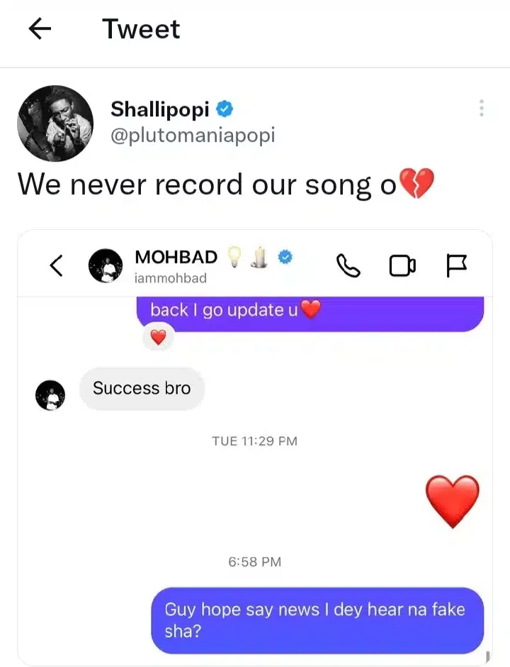 Mohbad's demise: Leaked chat between Shallipopi and late singer causes buzz